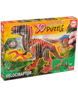 Educa 64 piese puzzle 3D - Velociraptors