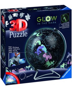 3D Puzzle Ravensburger din 180 de piese - Glob care strălucește în întuneric