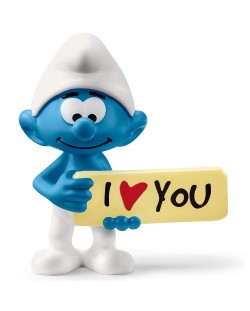 Figurina Schleich The Smurfs - Strumf cu tabela "I love you"