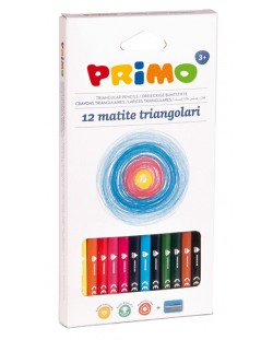 Set creioane colorate Primo - trunghiulare, 12 culori + ascutitoare