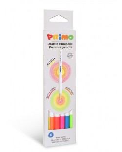 Set creioane colorate Primo Minabella Fluo - Hexagonale, 6 culori 