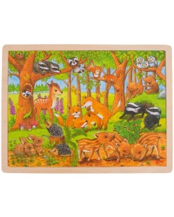 Puzzle din lemn Goki - Pui de animale, de padure