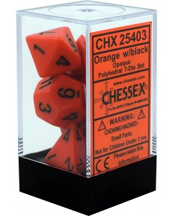 Set zaruri Chessex Opaque Poly 7 - Orange & Black (7 bucati)