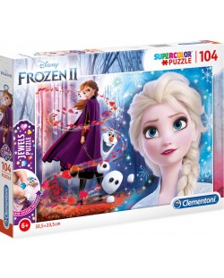 Puzzle Clementoni de 104 piese cu pietricele - SuperColor Jewels Puzzle Disney Frozen 2