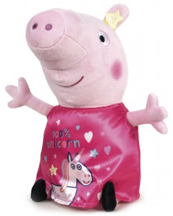 Jucarie de plus Peppa Pig - Purcelusa Peppa cu rochie roza cu unicorn, 28 cm