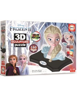 Puzzle-sculptura 3D Educa de 160 piese - 3D Sculpture Puzzle Frozen 2, Elsa cu acuarele si pensula