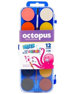 Vopsea acuarelă Universal - Octopus, 12 culori, cu pensulă