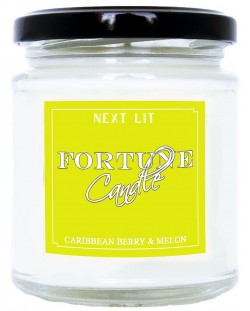 Lumanare parfumata cu mesaj Next Lit Fortune Candle - fructe de padure din Caraibe si pepene galben, in engleza