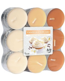 Lumânări parfumate de ceai Bispol Aura - Vanilla Cupcake, 18 bucăți