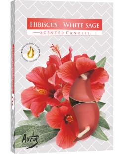 Lumanari parfumate Bispol Aura - Hibiscus-White Sage, 6 bucăți