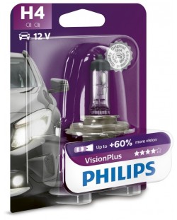 Bec auto Philips - H4, Vision plus +60% more light, 12V, 60/55W, P43t-38