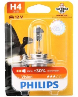 Bec auto Philips - H4, Vision +30% more light, 12V, 60/55W, P43t-38
