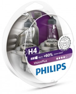 Becuri auto Philips - H4, Vision plus +60% more light, 12V, 60/55W, P43t-38, 2 buc.