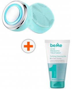 beMe Set - Gel de curățare pentru față, 150 ml + Dispozitiv pentru față, 4W, 4 trepte, turcoaz