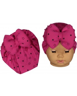Căciulița pentru bebeluși tip turban NewWorld - Roz cu iepurași