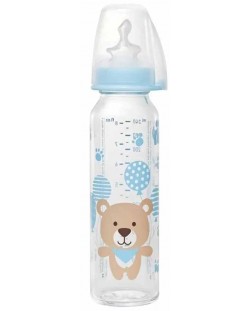 Biberon din sticlă pentru copii NIP - Flow M, 0-6 m, 250 ml, băiat