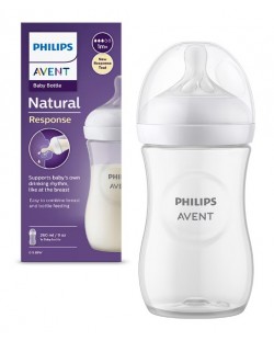 Biberon Philips Avent - Natural Response 3.0, cu tetină 1m+, 260 ml, alb