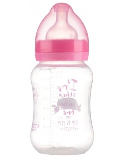 Biberon cu gura largă Zizito - Little Angel, PP, 250 ml, roz