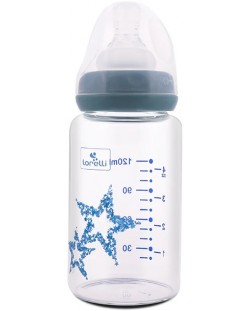 Biberon de sticlă pentru bebeluși Lorelli - Anti Colic, 120 ml, Moonlight Blue