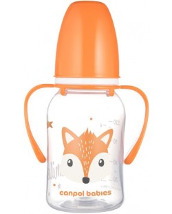 Biberon cu mânere Canpol - Cute Animals, 120 ml, portocaliu