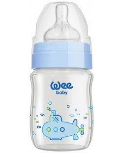 Biberon din sticlă termorezistentă Wee Baby Classic Plus, 120 ml, albastru