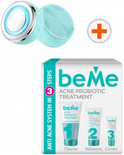 beMe Set - Gel de curățare, Cremă hidratantă și Corector + Dispozitiv pentru față, 4W, 4 trepte, turcoaz