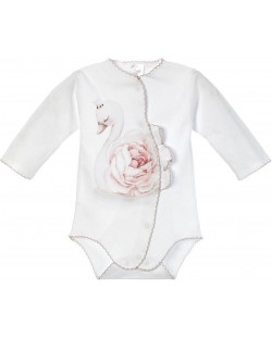Body cu mânecă lungă pentru bebeluși Sofija - Malwinka Rozpinane, 56 cm, alb-roz