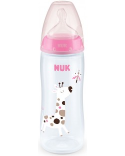 Biberon Nuk First Choice - Temperature control, 360 ml, roz, girafă