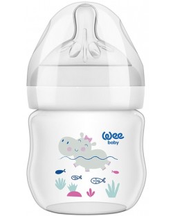 Biberon Wee Baby Natural - 125 ml, alb cu hipopotam