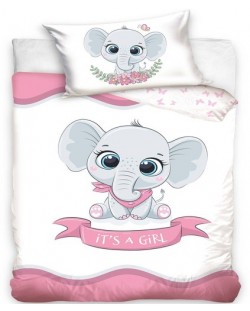 Set lenjerie de pat din 2 piese pentru bebeluși Sonne - Little Elephant Pink