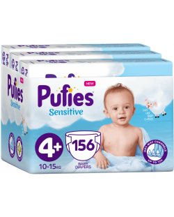 Scutece bebelusi Pufies Sensitive 4+, 156 buc.