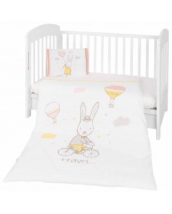 Set 3 piese lenjerie de pat pentru bebelusi Kikka Boo - Rabbits in Love	