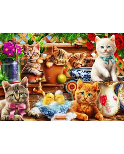Puzzle Bluebird de 100 piese - Kittens in the Potting Shed, Adrian Chesterman