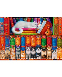 Puzzle Bluebird de 1000 piese - Pisici pe raftul cu carti, Randal Spangler