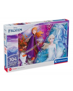 Puzzle stralucitor Clementoni de 104 piese - Frozen 2, Elsa si Anna