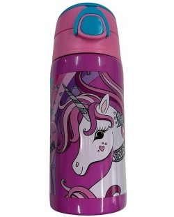 Sticlă de apă Graffiti Unicorn - Believe in Unicorn, cu pai, 500 ml