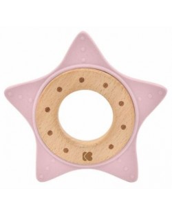 Inel gingival din lemn si silicon Kikka Boo - Star, Pink