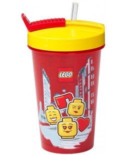Pahar cu pai Lego Iconic - Girl, 500 ml, roșu