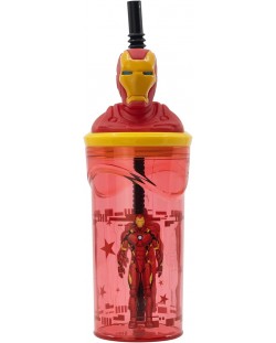 Pahar cu pai și 3D figurină Stor Avengers - Invisible Force, Iron Man, 360 ml