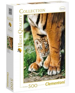 Puzzle Clementoni de 500 piese - Pui de tigru bengalez si mama lui