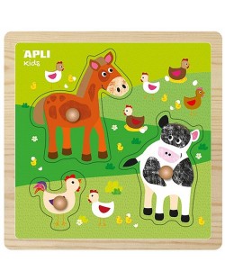 Puzzle din lemn cu manere APLI Kids - Animale la ferma