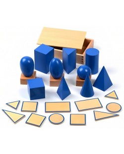Set de joacă din lemn Smart Baby - Albastru Geometric Solids, 10 piese