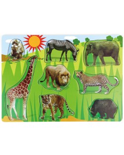 Puzzle din lemn Acool Toy - Animale sălbatice, 9 piese