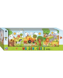 Puzzle din lemn Moxy - 9 piese, sortiment