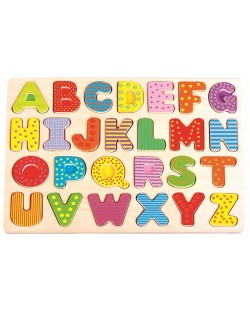 Puzzle din lemn Lelin - Alfabet englez, litere majuscule