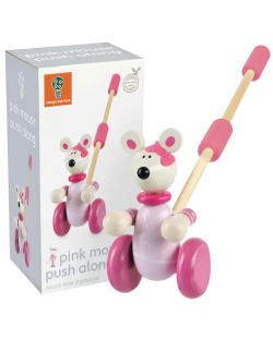 Jucărie de împins din lemn Orange Tree Toys - Mouse roz, în cutie