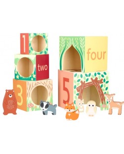 Cuburi din lemn Orange Tree Toys - Animale din pădure