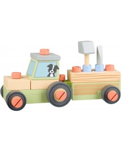 Set de joaca din lemn  Orange Tree Toys - Tractor asamblat, 25 piese