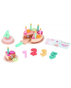 Set de joc din lemn Lelin - Tort de ziua de naștere, cu accesorii
