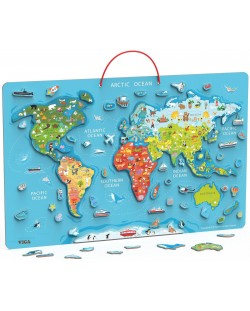 Puzzle magnetic din lemn Viga - harta lumii și tablă de scris